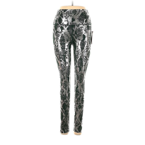 CARBON38 Green Metallic Silver Snake Animal Print High Rise Leggings - S